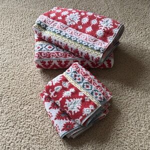 World Market Coral and Aqua Ikat Towels